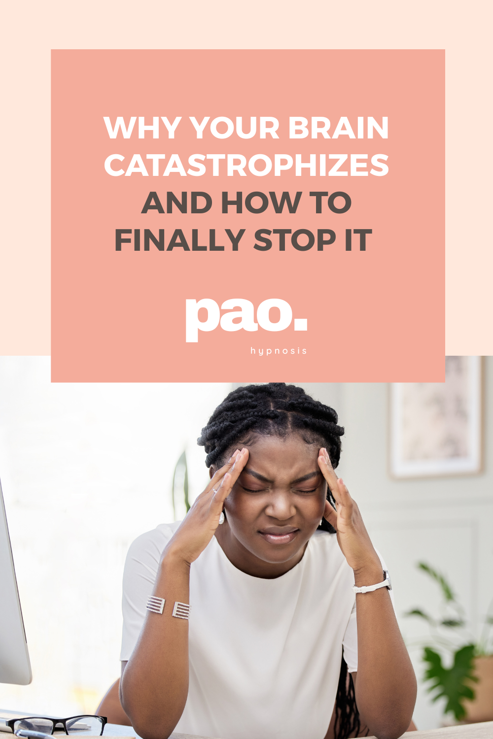 Woman looking worried, overwhelmed by worst-case thinking — RTT hypnotherapist Paola Mendez explains why the brain catastrophizes and how RTT changes it at the root